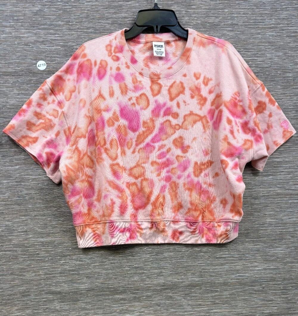 PINK Victoria's Secret Shirt Womens M Pink Orange Tie Dye Fleece Cropped Oversiz